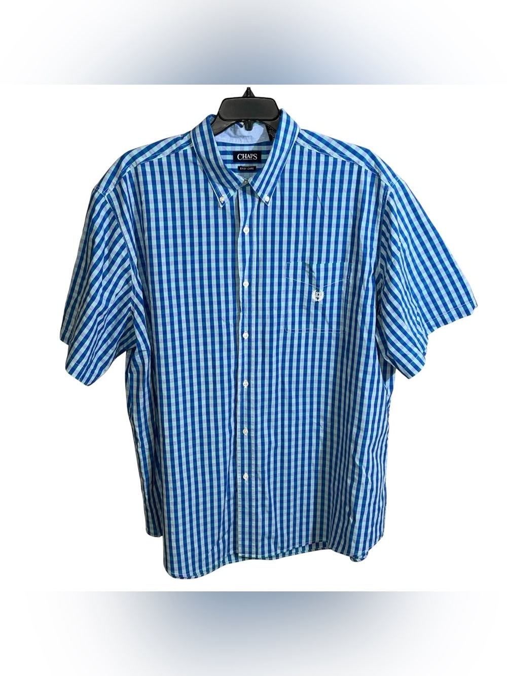 Chaps Easy Care Button Front Short Sleeve Shirt Men’s 3XLT Blue Teal